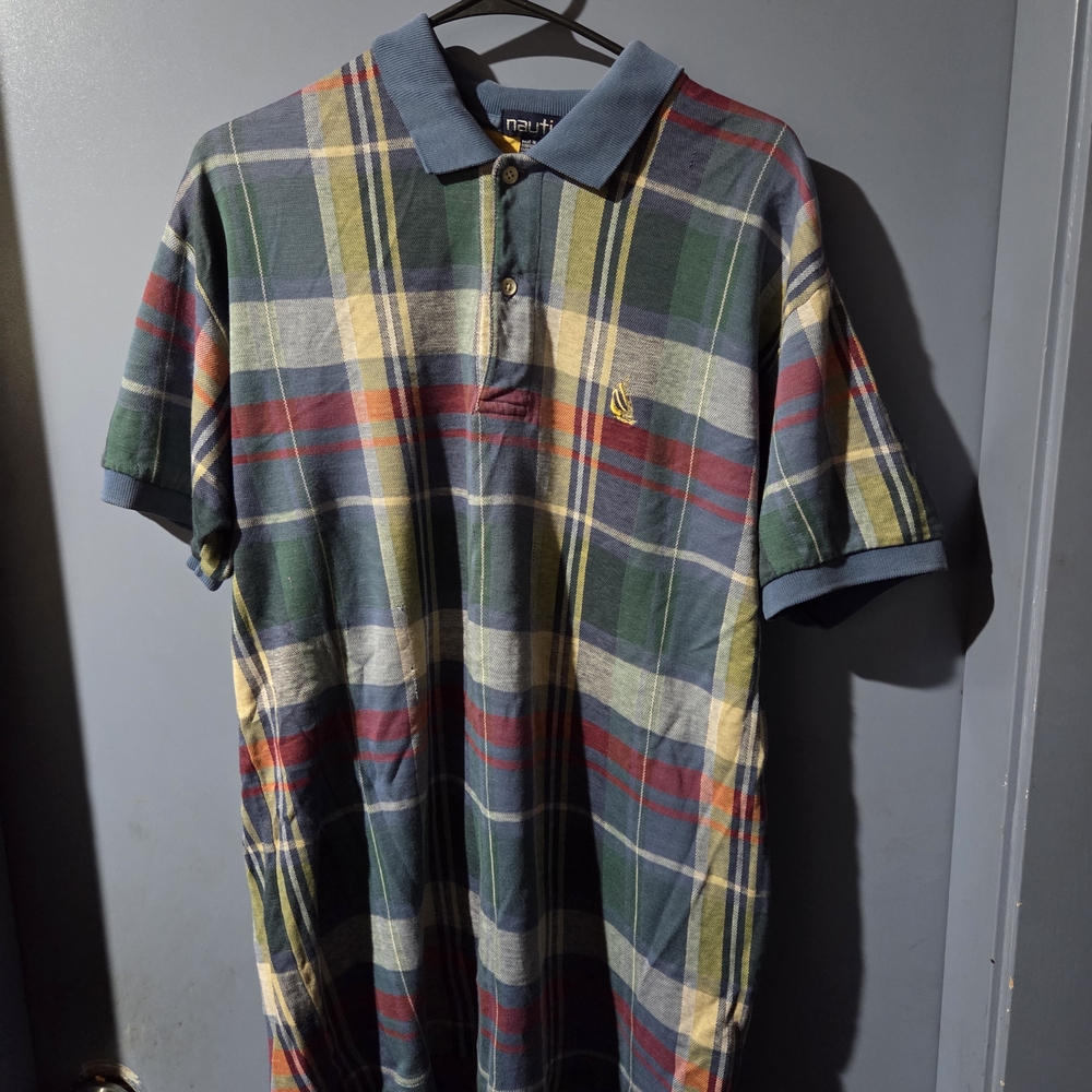 Vintage Nautica Men's Multicolor Plaid Polo Shirt